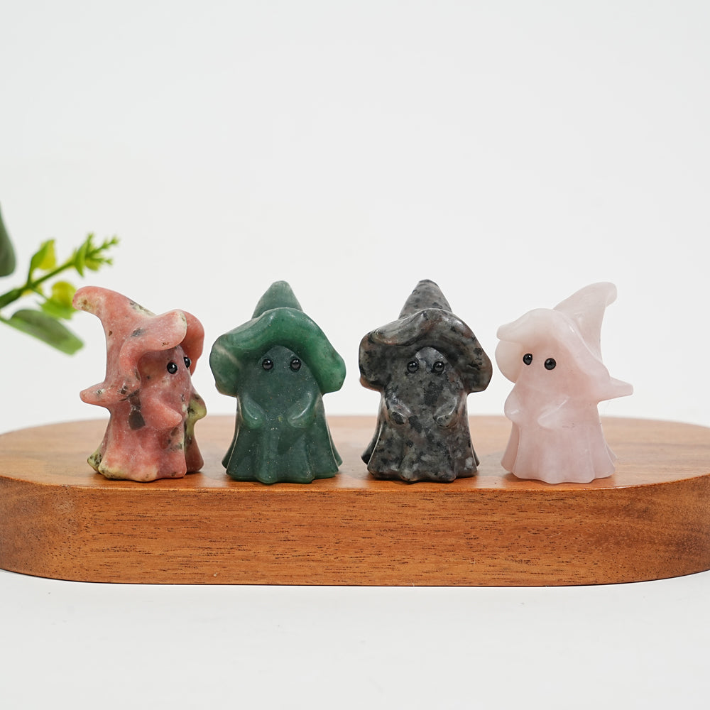 Natural Crystal Lovely Hatted Ghost Carving