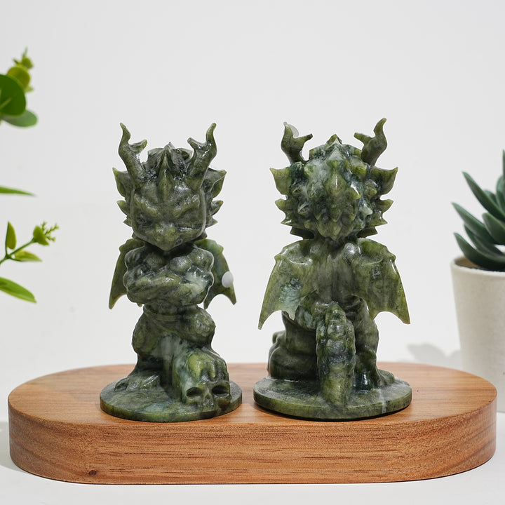 A Slightly Imperfect Natural Crystal Carving Serpentine Dragon With Skull