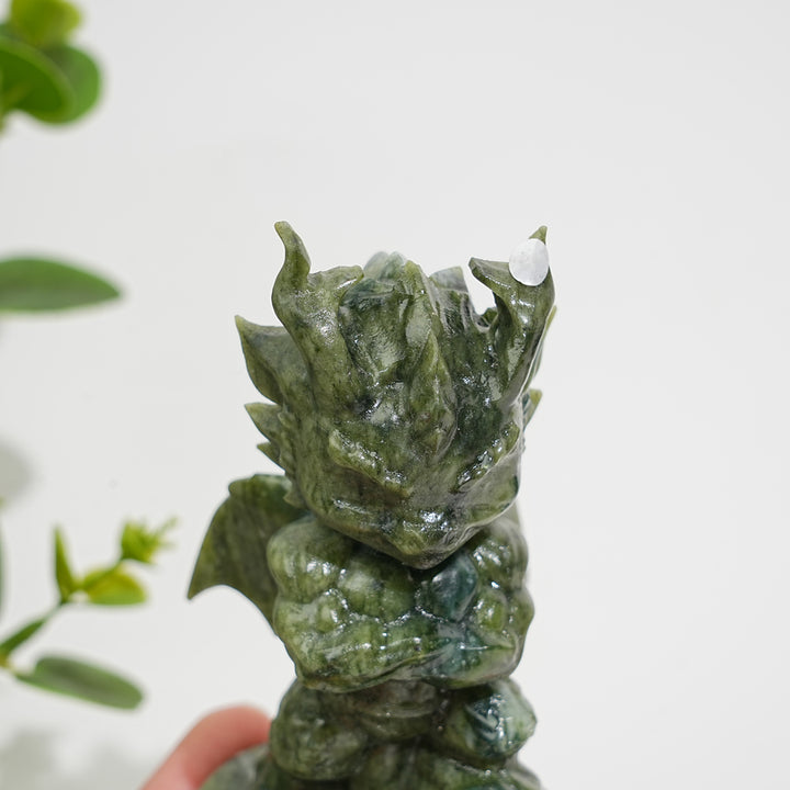 A Slightly Imperfect Natural Crystal Carving Serpentine Dragon With Skull