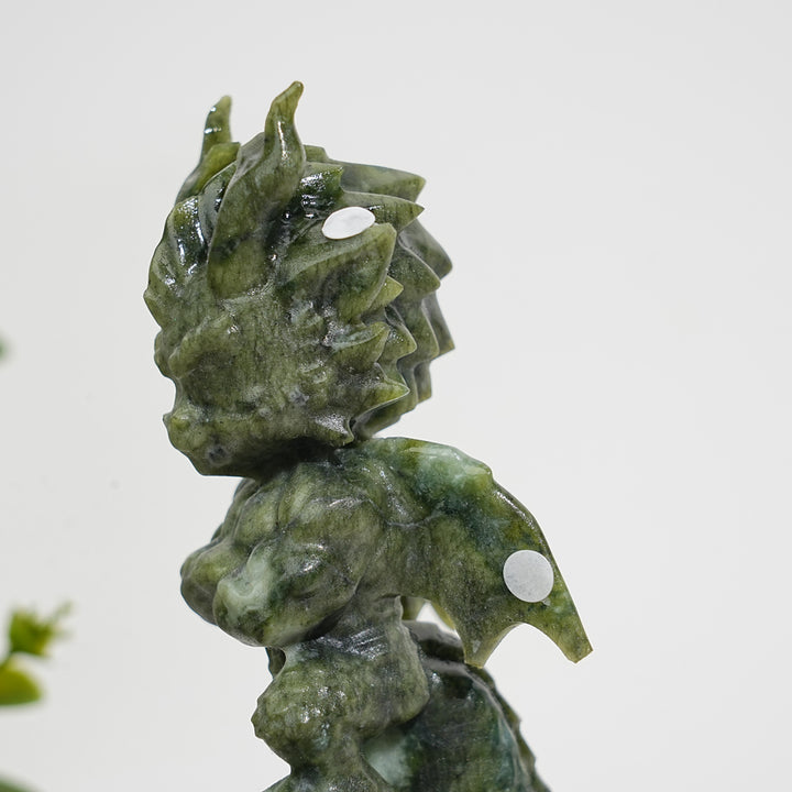 A Slightly Imperfect Natural Crystal Carving Serpentine Dragon With Skull
