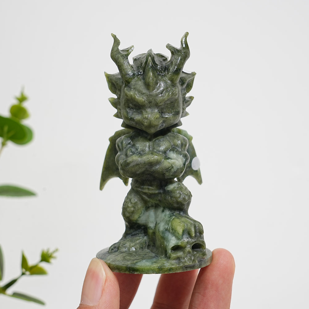 A Slightly Imperfect Natural Crystal Carving Serpentine Dragon With Skull