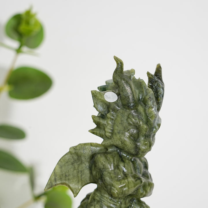 A Slightly Imperfect Natural Crystal Carving Serpentine Dragon With Skull
