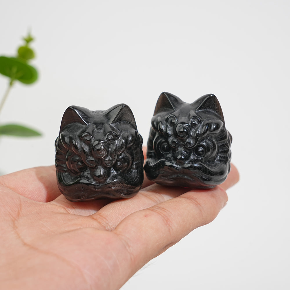 Natural Crystal Silver Obsidian Lion Dance Head