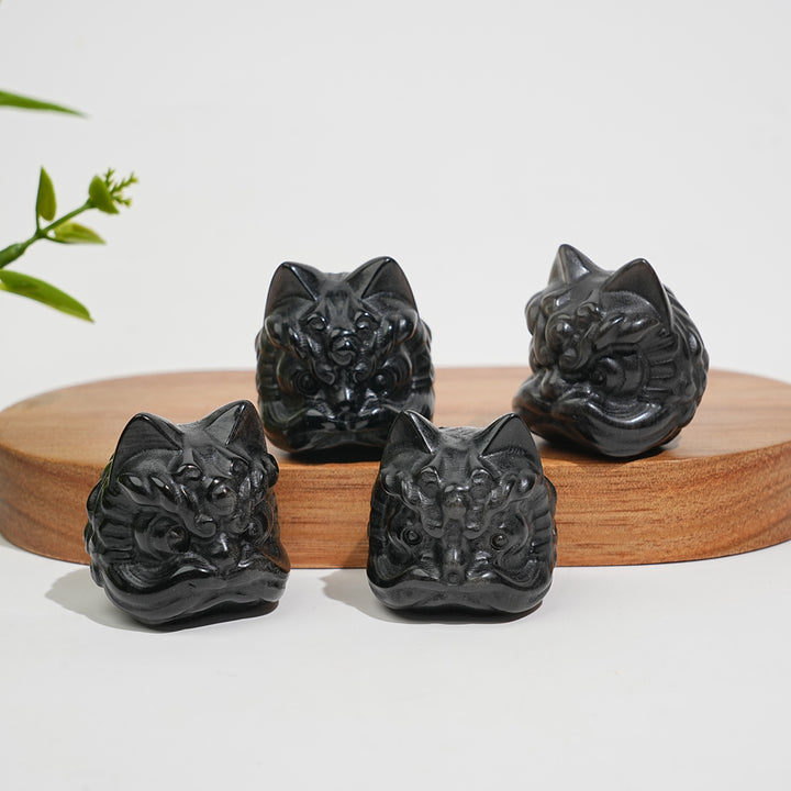 Natural Crystal Silver Obsidian Lion Dance Head