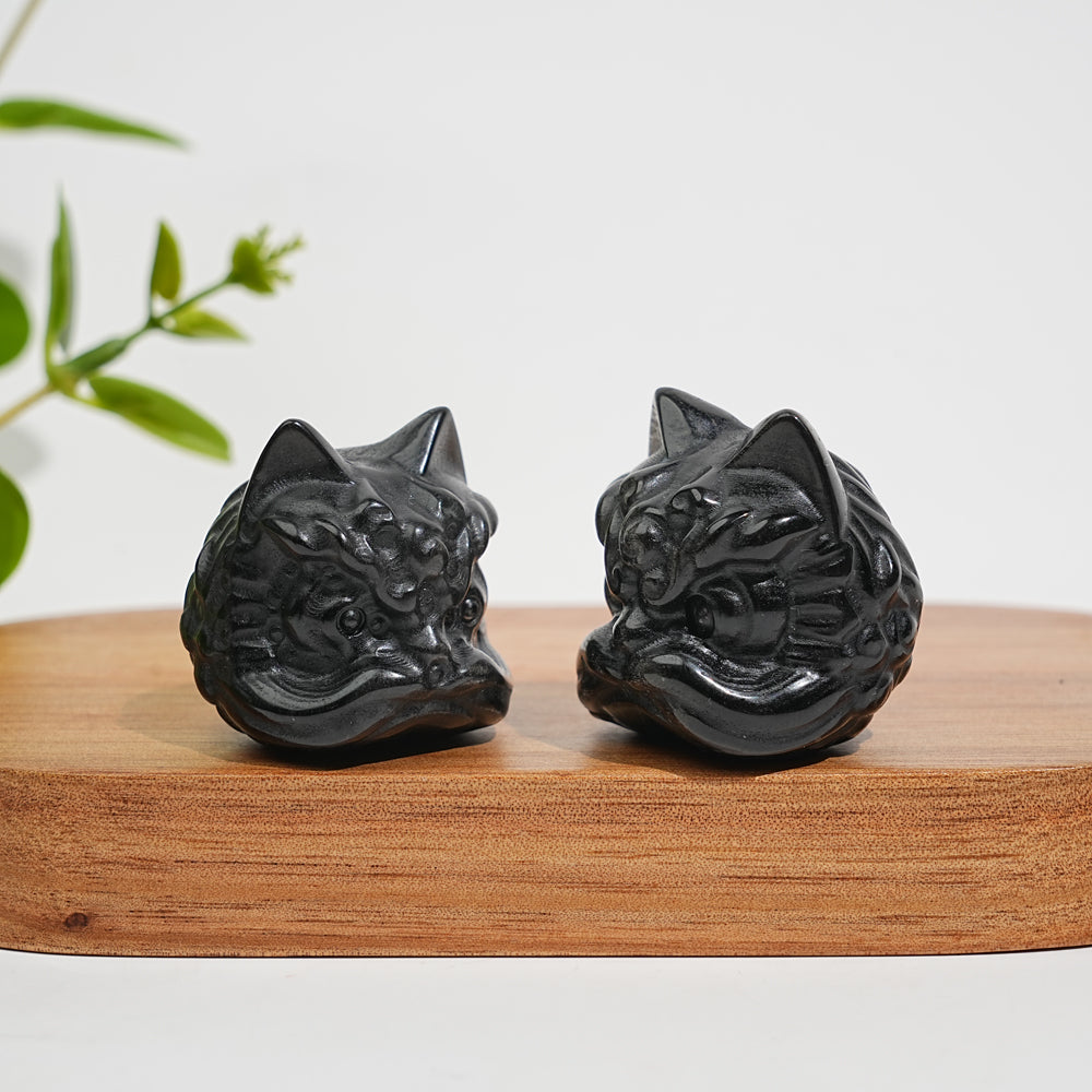 Natural Crystal Silver Obsidian Lion Dance Head