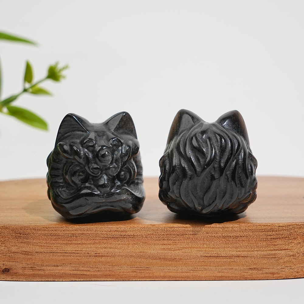 Natural Crystal Silver Obsidian Lion Dance Head