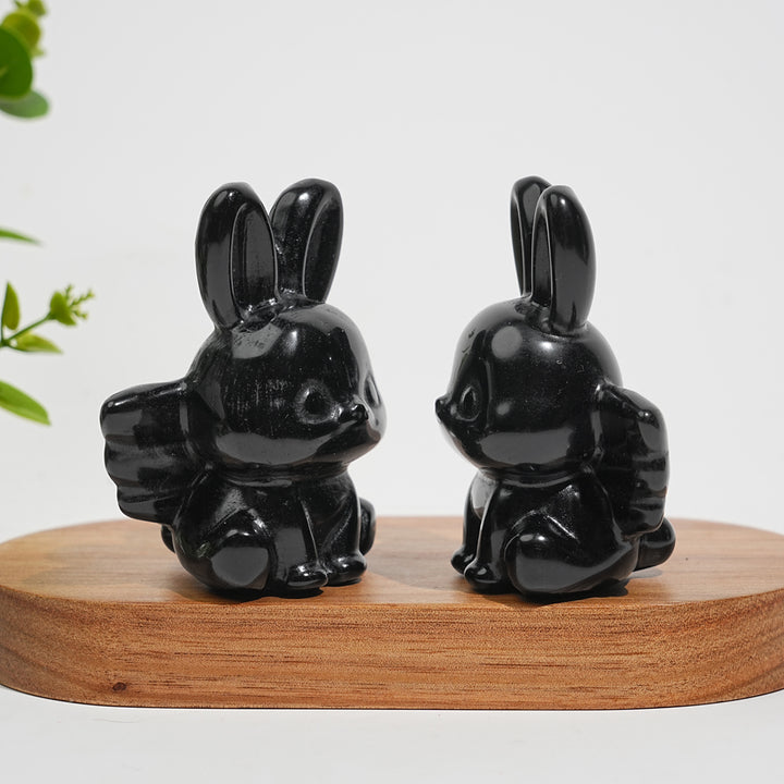 Natural Crystal Carving Black Obsidian Angel Bunny