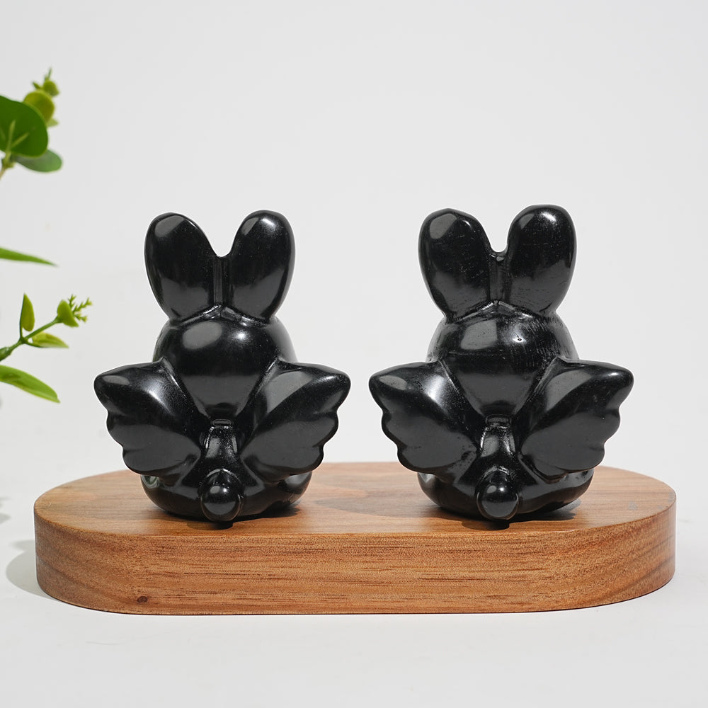 Natural Crystal Carving Black Obsidian Angel Bunny