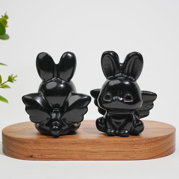 Natural Crystal Carving Black Obsidian Angel Bunny
