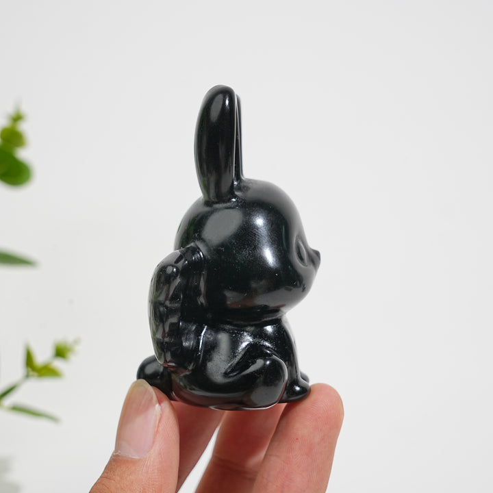 Natural Crystal Carving Black Obsidian Angel Bunny