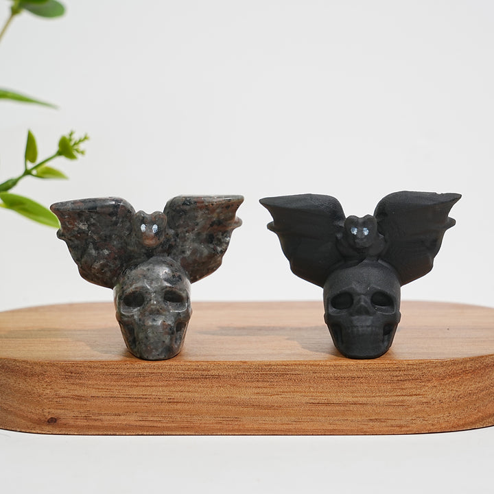 A Slightly Imperfect Natural Crystal Carving Skull With Cute Bat