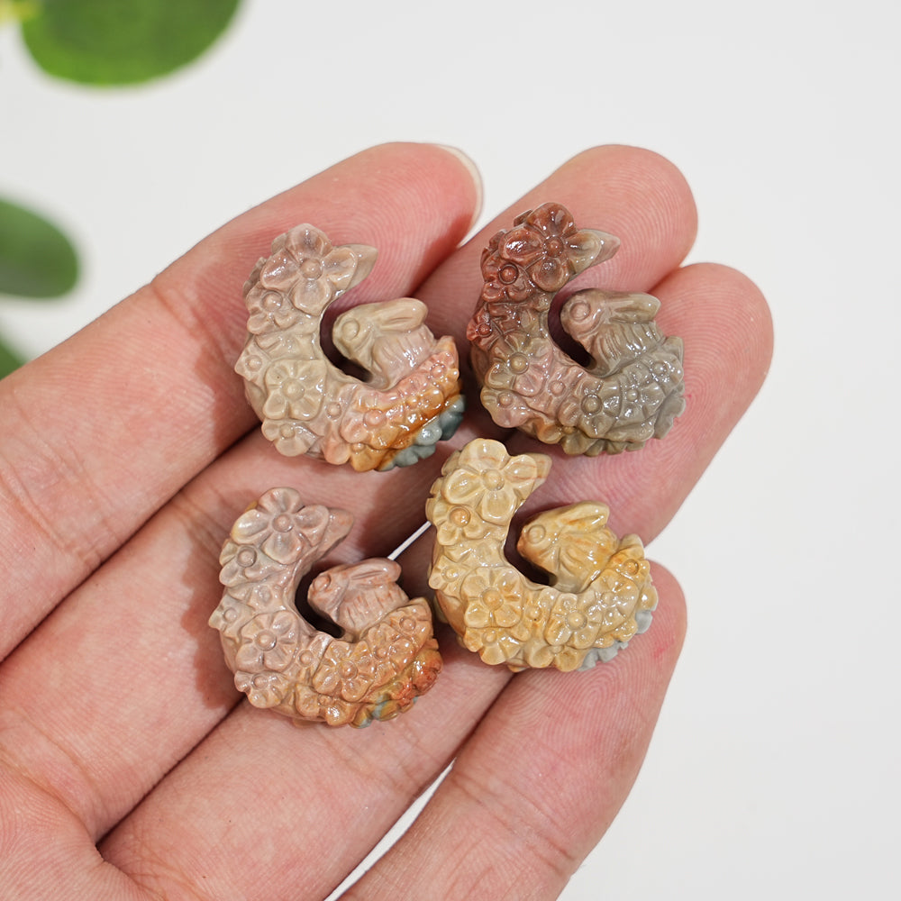 Natural Crystal Carving Alashan Agate Flower Moon Rabbit