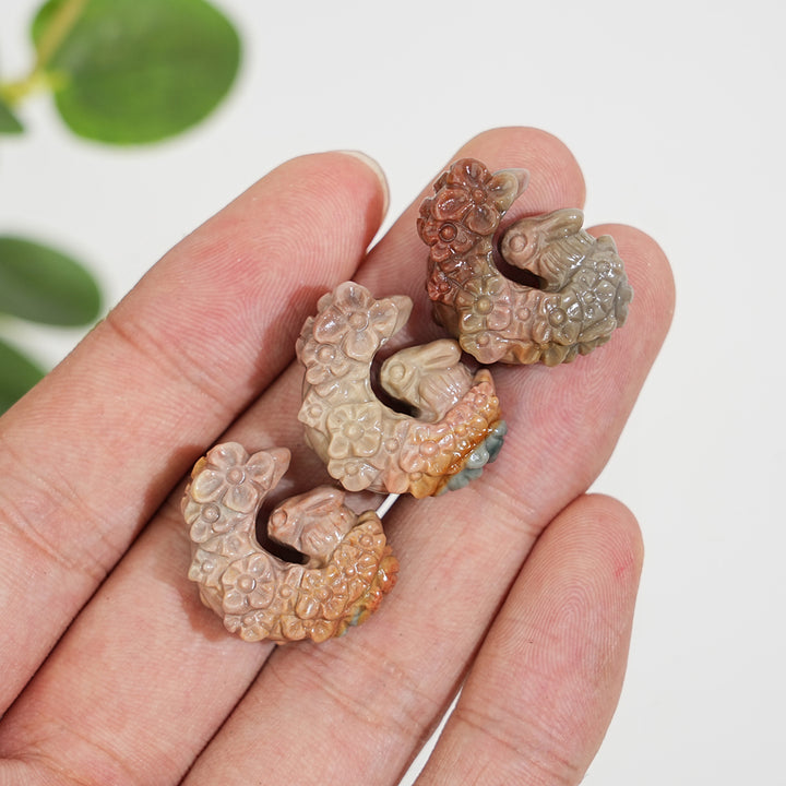 Natural Crystal Carving Alashan Agate Flower Moon Rabbit