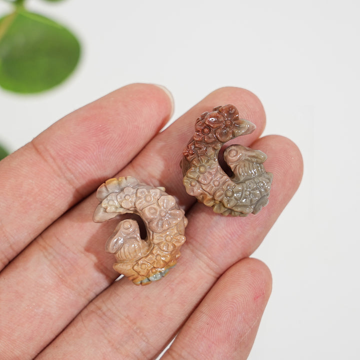 Natural Crystal Carving Alashan Agate Flower Moon Rabbit