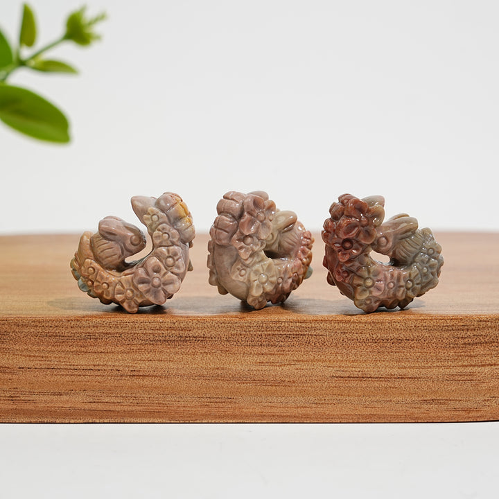 Natural Crystal Carving Alashan Agate Flower Moon Rabbit