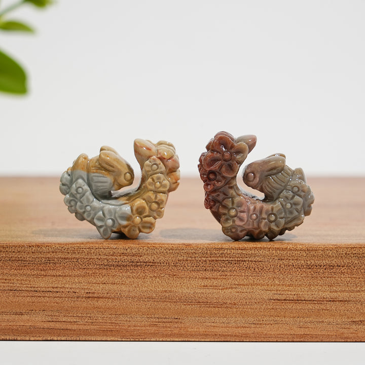 Natural Crystal Carving Alashan Agate Flower Moon Rabbit