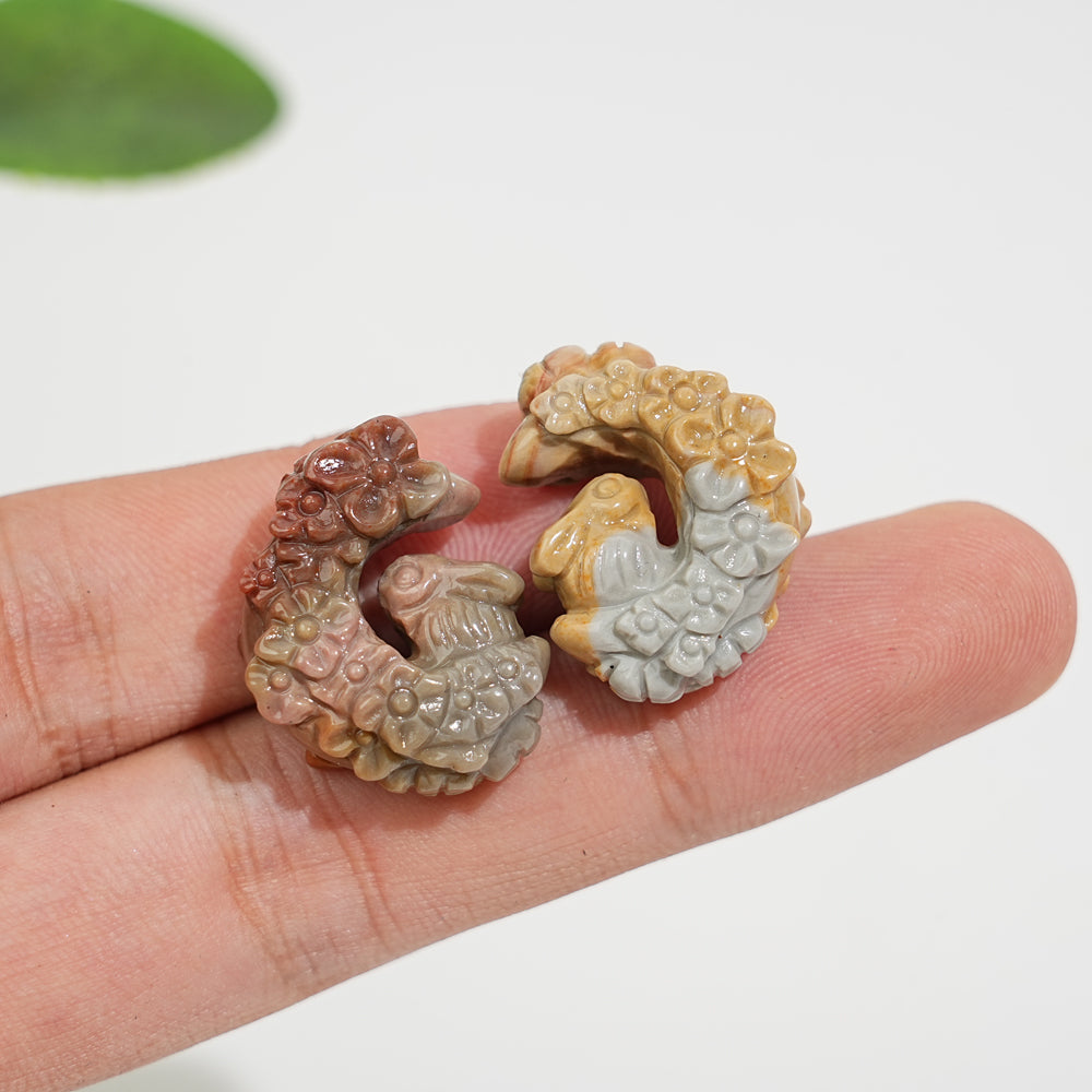 Natural Crystal Carving Alashan Agate Flower Moon Rabbit