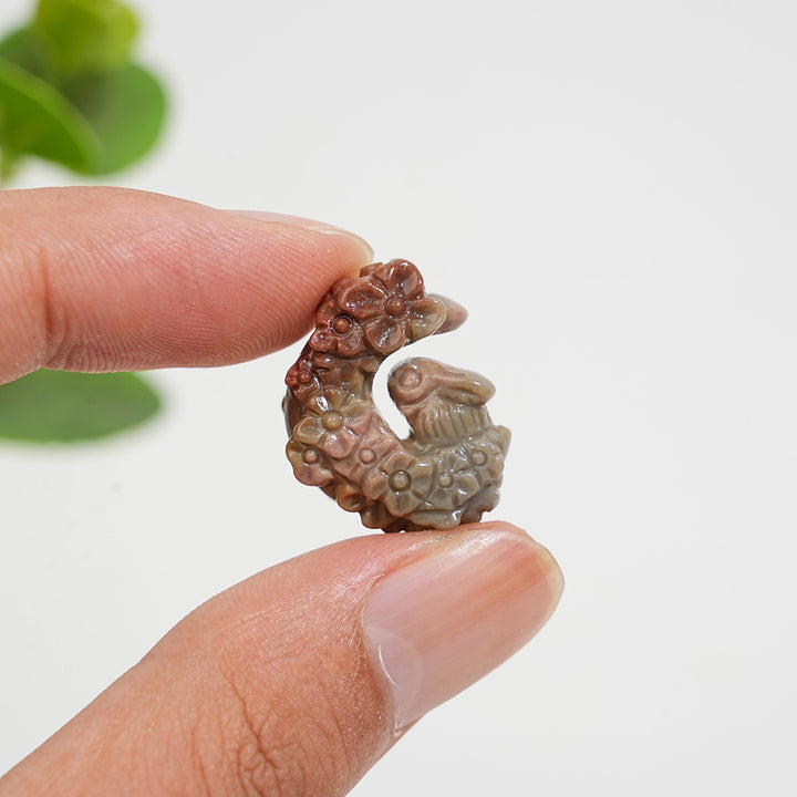Natural Crystal Carving Alashan Agate Flower Moon Rabbit