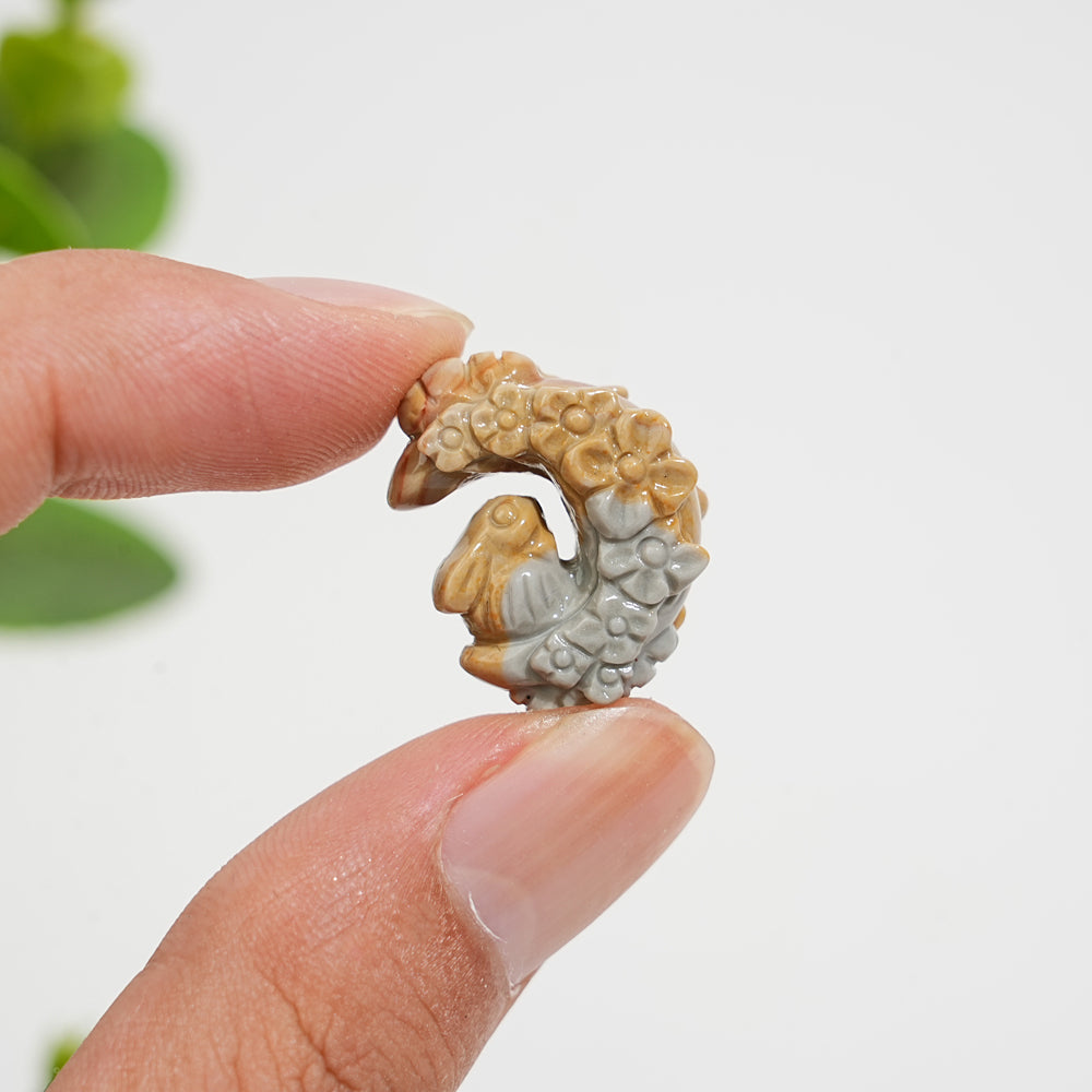 Natural Crystal Carving Alashan Agate Flower Moon Rabbit