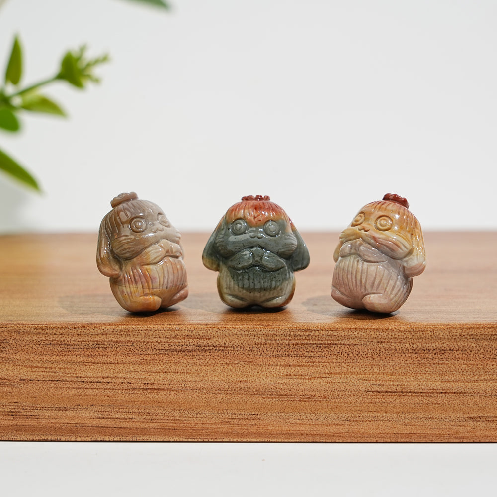 Natural Crystal Carving Alashan Agate Little Flower Rabbit