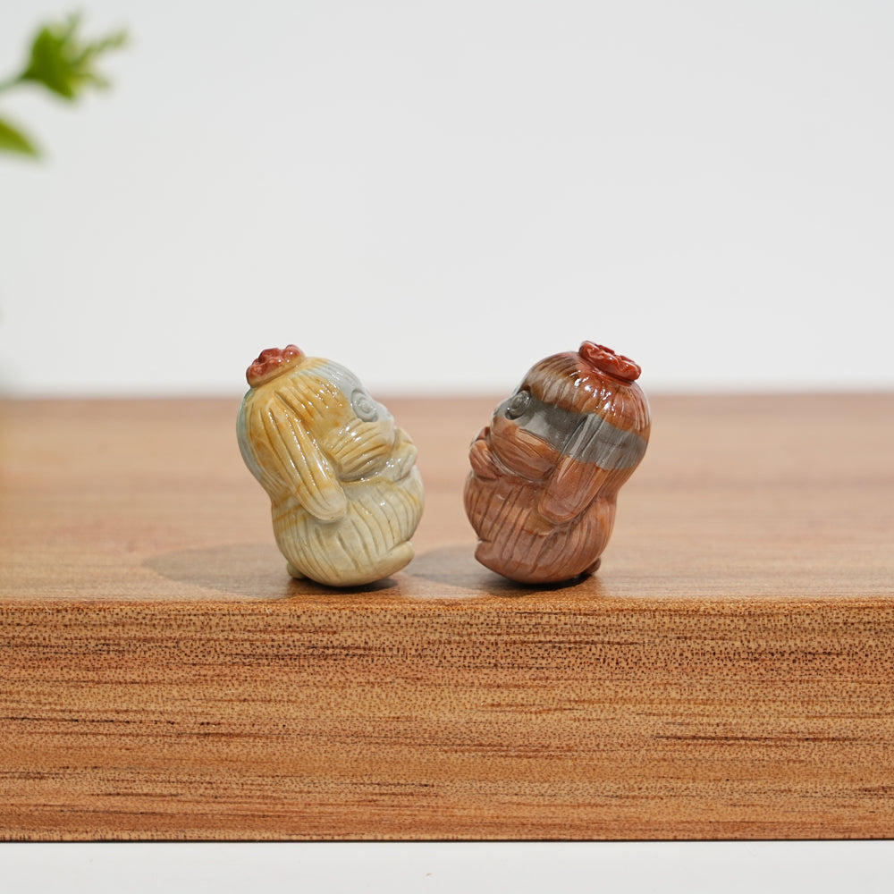 Natural Crystal Carving Alashan Agate Little Flower Rabbit