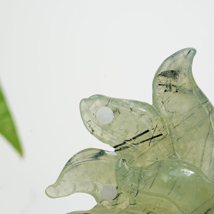 Unique,A Slightly Imperfect Natural Crystal Prehnite Nine Tailed Fox Carving With Stand