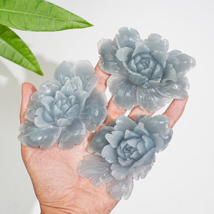Unique,Natural Crystal Anhydrite Peony Flower Carving
