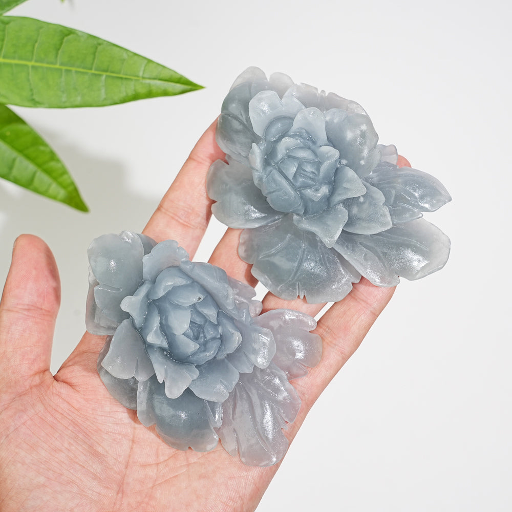Unique,Natural Crystal Anhydrite Peony Flower Carving