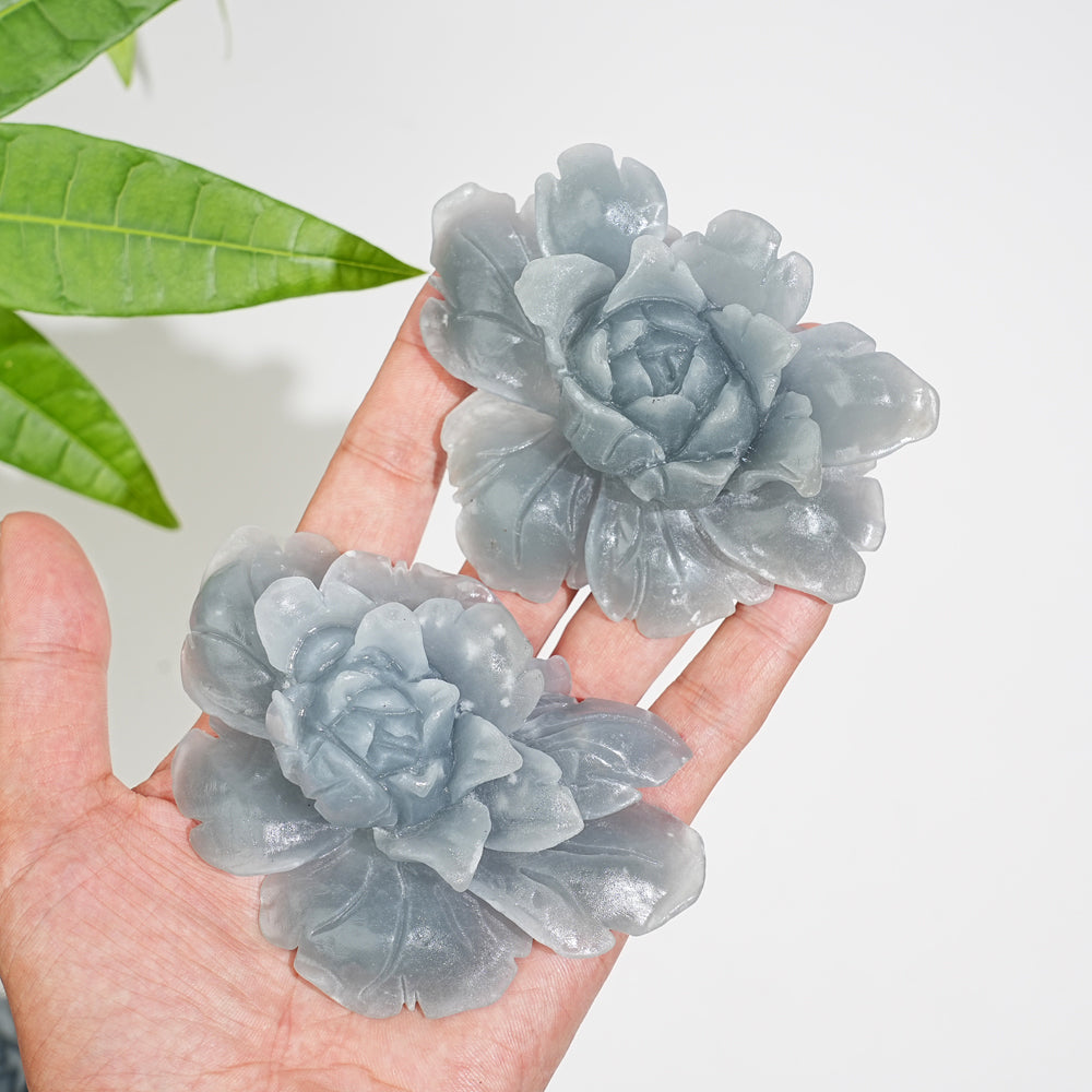 Unique,Natural Crystal Anhydrite Peony Flower Carving