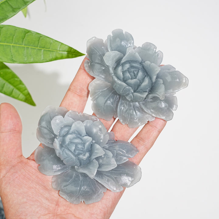 Unique,Natural Crystal Anhydrite Peony Flower Carving