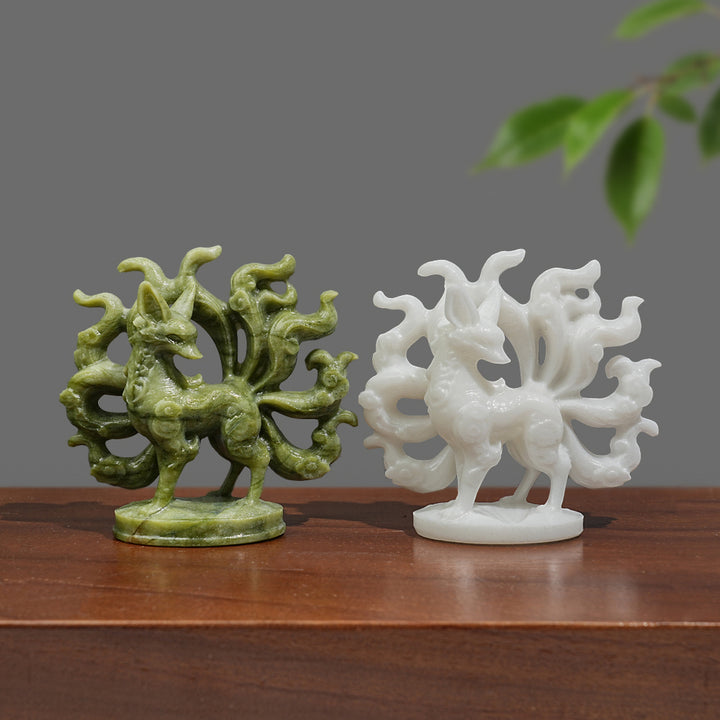 Natural Crystal Flower Nine Tailed Fox Carving