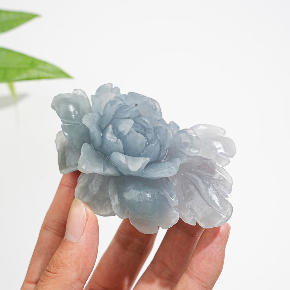 Unique,Natural Crystal Anhydrite Peony Flower Carving