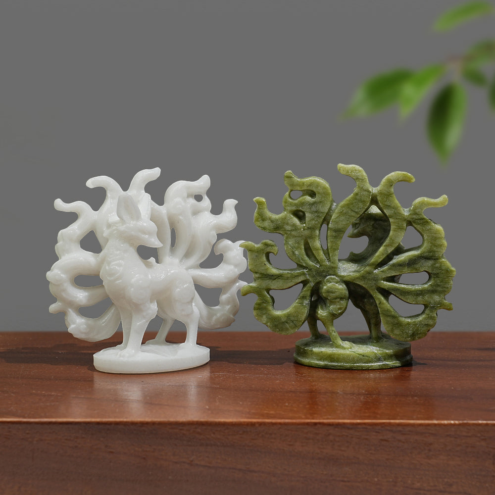 Natural Crystal Flower Nine Tailed Fox Carving