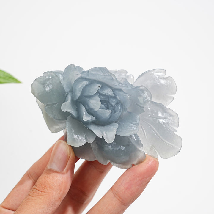 Unique,Natural Crystal Anhydrite Peony Flower Carving