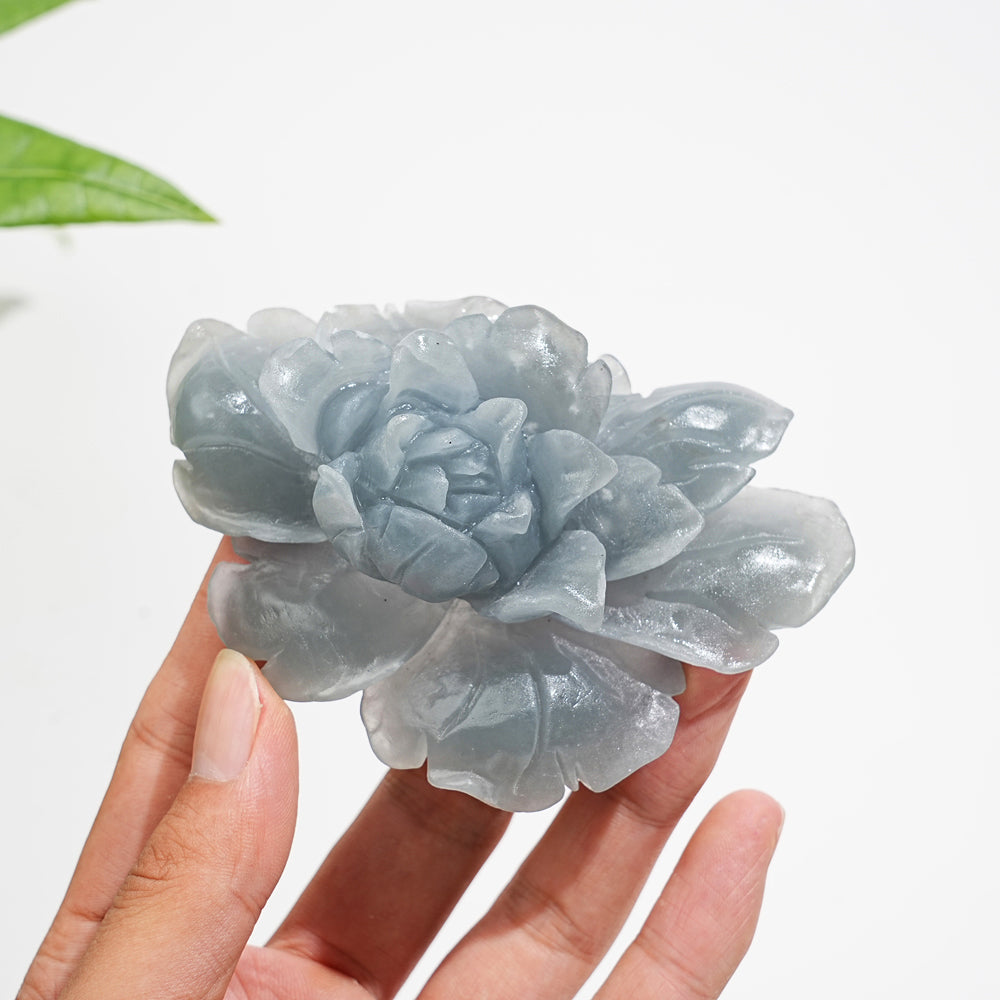 Unique,Natural Crystal Anhydrite Peony Flower Carving