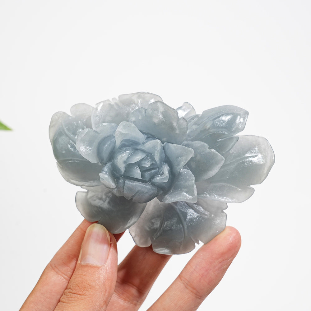 Unique,Natural Crystal Anhydrite Peony Flower Carving