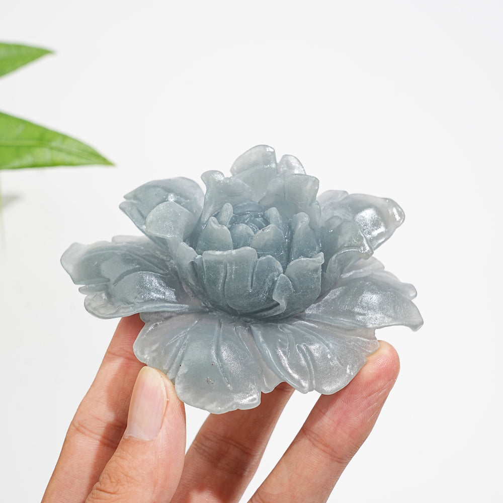 Unique,Natural Crystal Anhydrite Peony Flower Carving