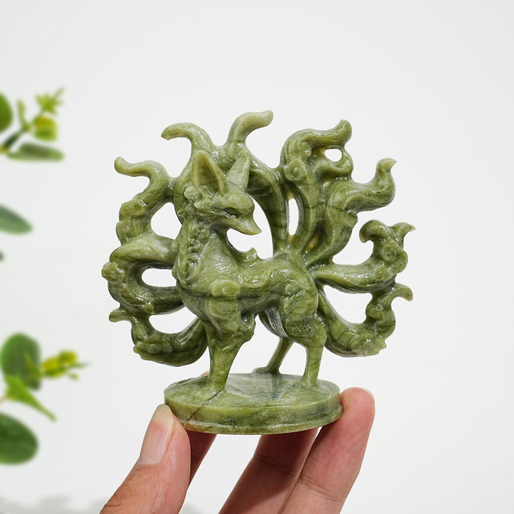 Natural Crystal Flower Nine Tailed Fox Carving