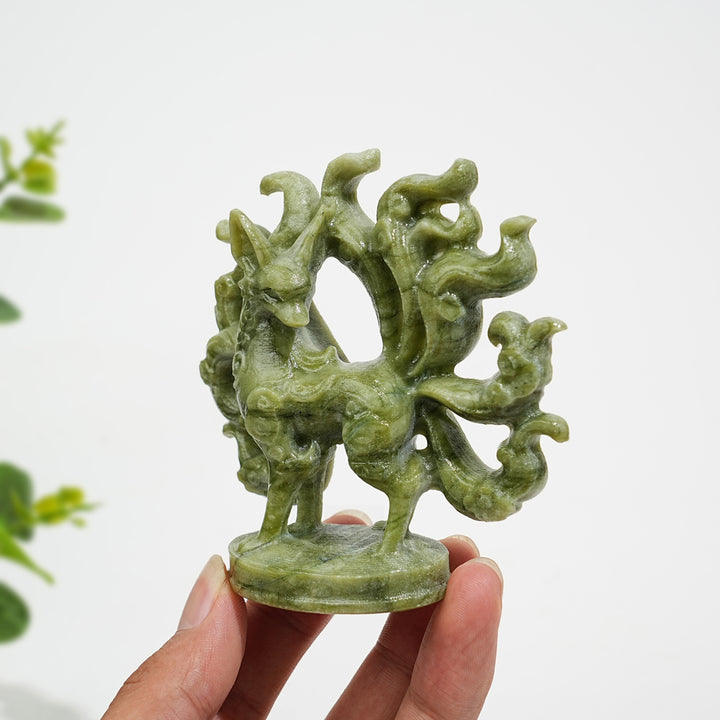 Natural Crystal Flower Nine Tailed Fox Carving