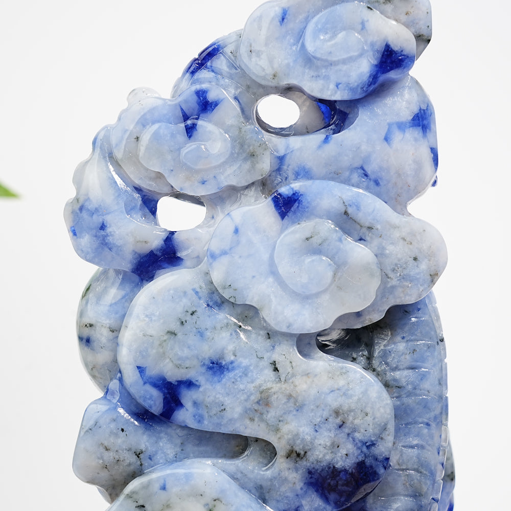Unique,A Slightly Imperfect Natural Blue And White Porcelain Sodalite Chinese Dragon Carving