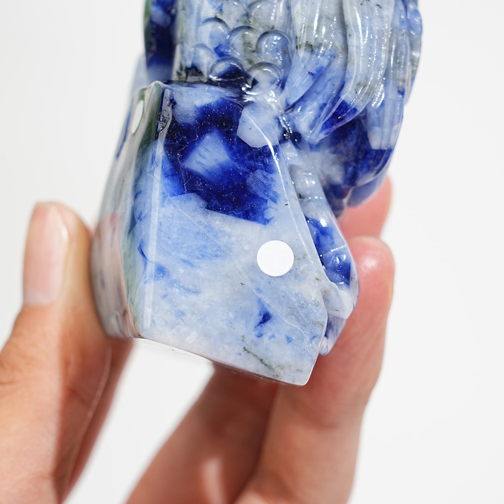 Unique,A Slightly Imperfect Natural Blue And White Porcelain Sodalite Chinese Dragon Carving