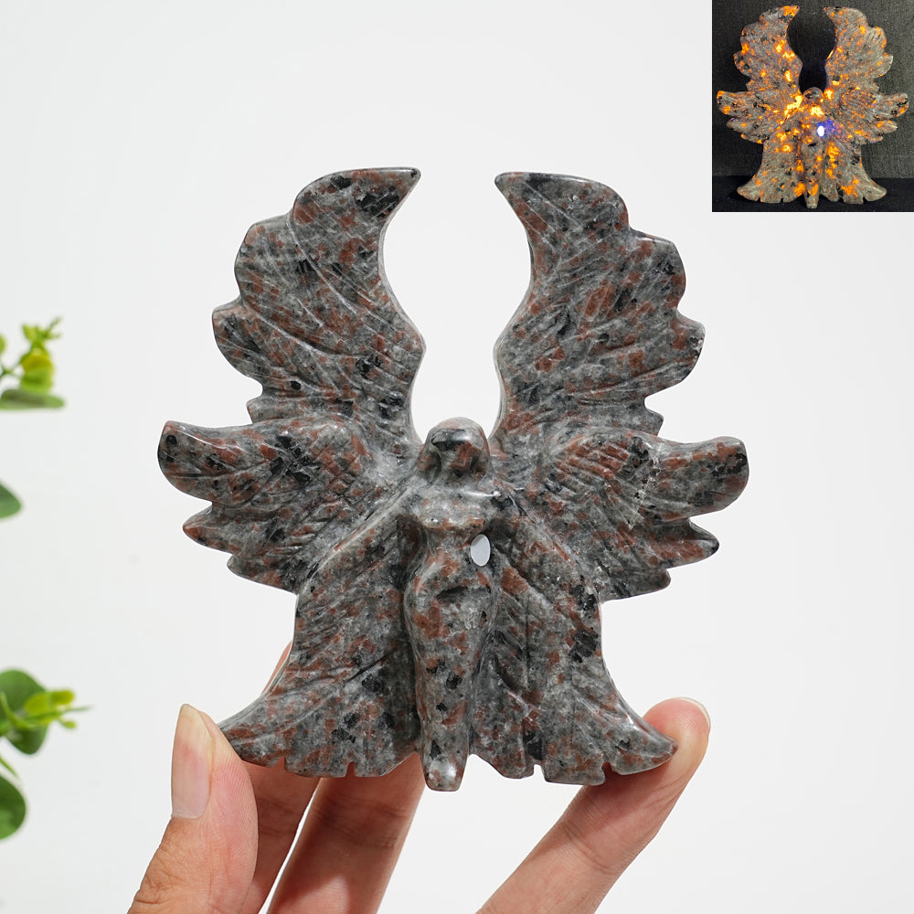 Unique,A Slightly Imperfect Natural Crystal Yooperlite Six-Wing Angel Carving