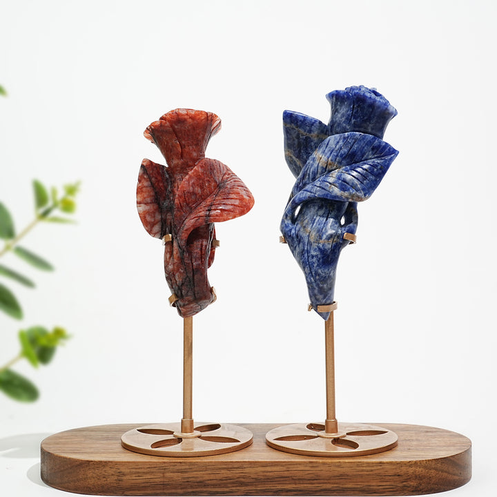 Natural Crystal Rose Carving With Stand
