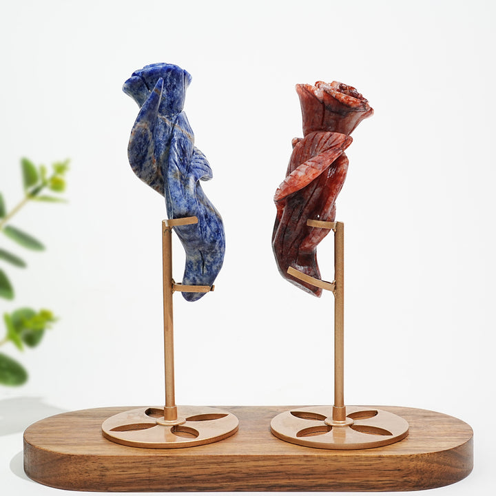 Natural Crystal Rose Carving With Stand