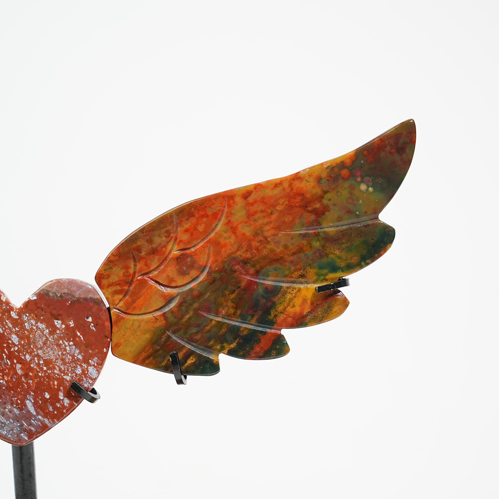Unique,A Slightly Imperfect Natural Crystal Ocean Jasper Heart Butterfly Wings With Stand