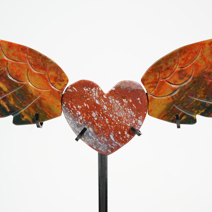 Unique,A Slightly Imperfect Natural Crystal Ocean Jasper Heart Butterfly Wings With Stand