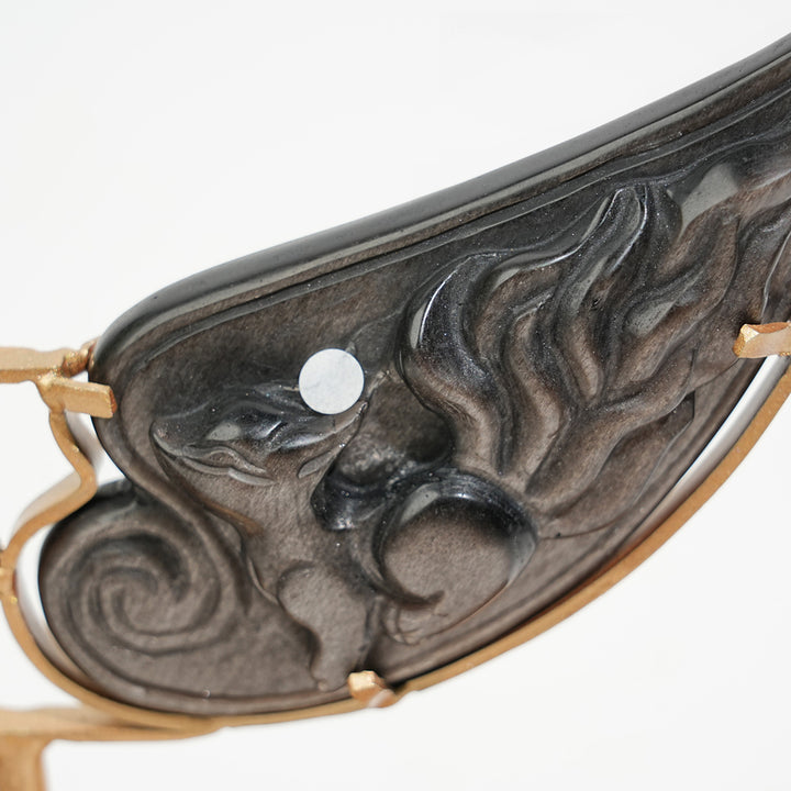 A Slightly Imperfect Natural Silver Obsidian Nine‑Tailed Fox Wings With Stand