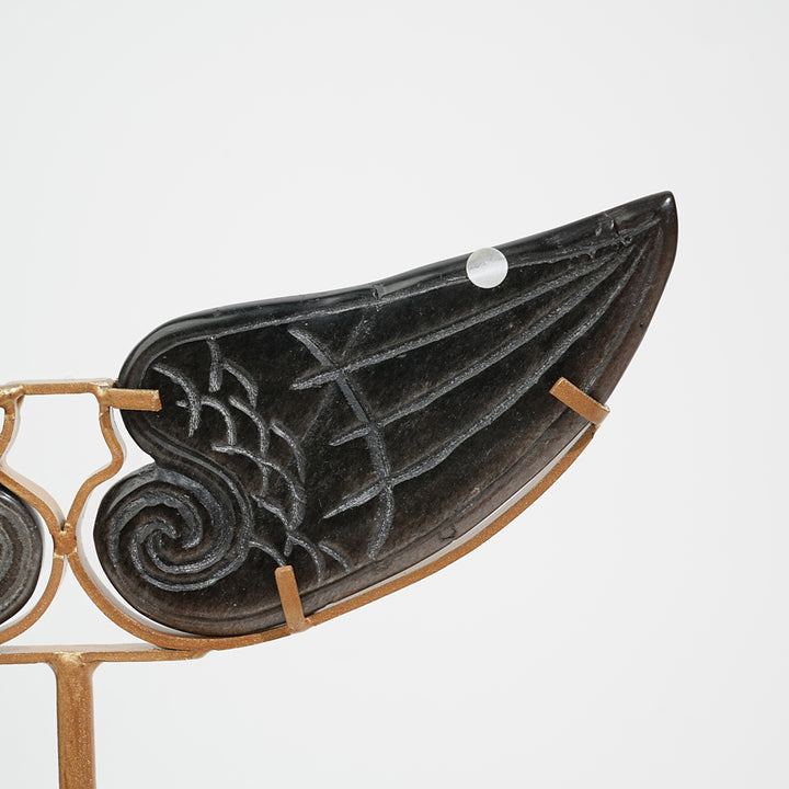 A Slightly Imperfect Natural Silver Obsidian Nine‑Tailed Fox Wings With Stand