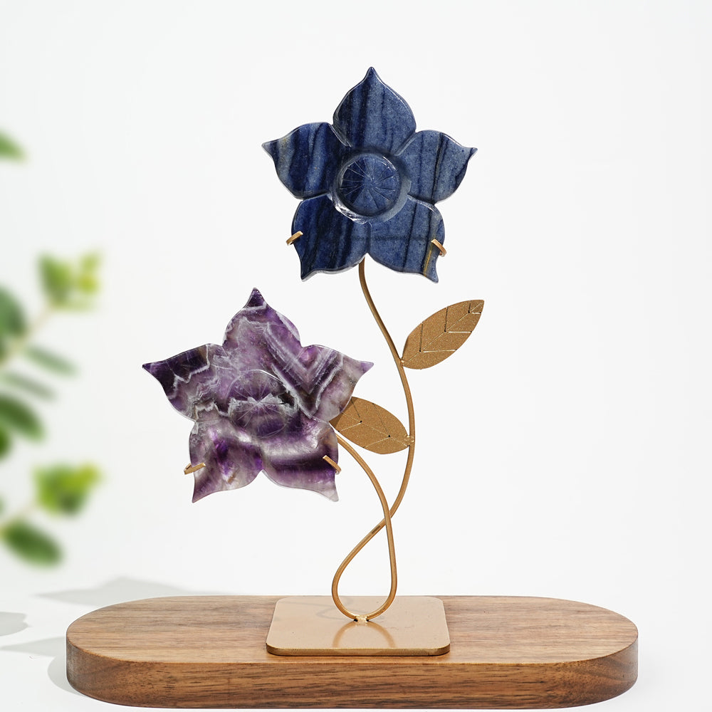 Unique,Natural Crystal Sakura Flower With Stand