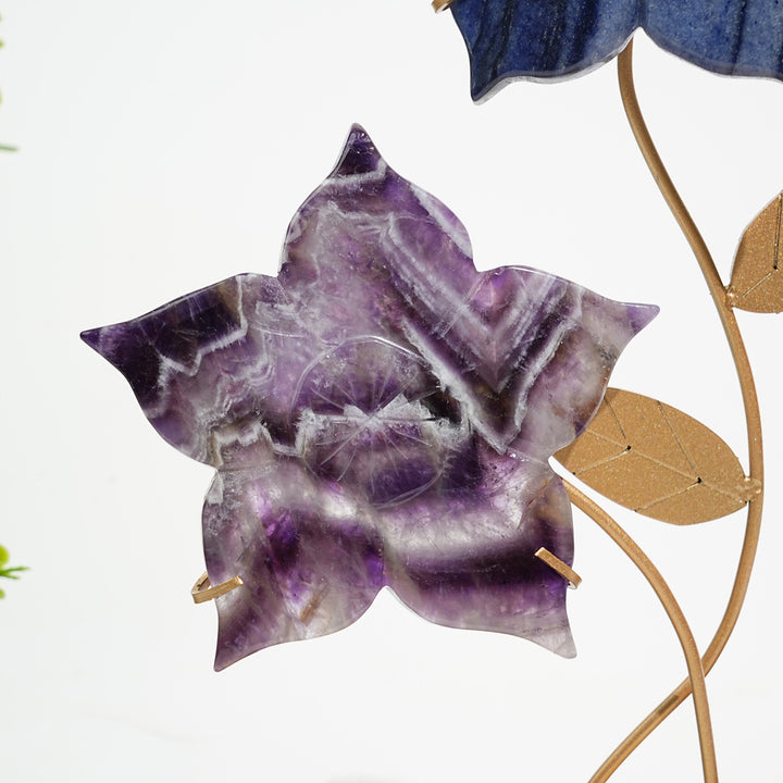 Unique,Natural Crystal Sakura Flower With Stand